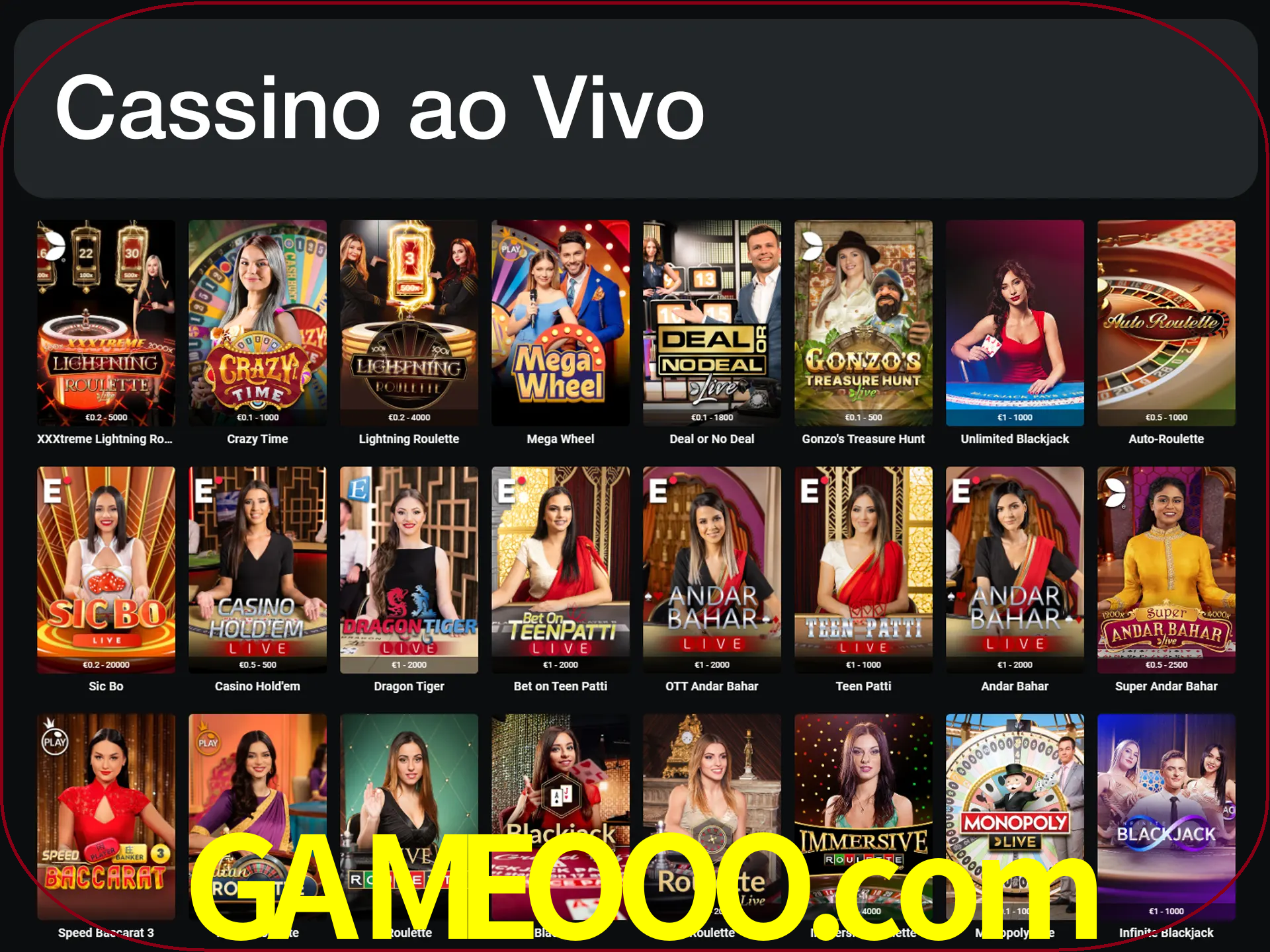 Jogue jogos de cassino com um verdadeiro dealer.