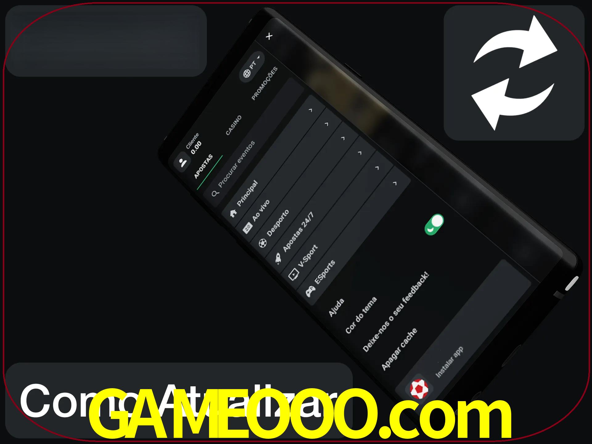 O aplicativo é atualizado automaticamente quando você faz o login.